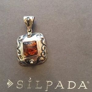 Silpada Sterling and amber pendant EUC